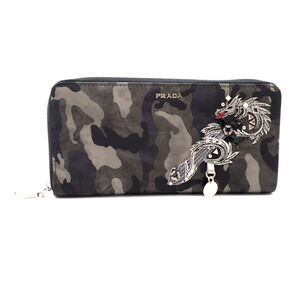 Prada Zippy Tessuto Continental Wallet in Dark Camouflage Nylon Dragon Authentic